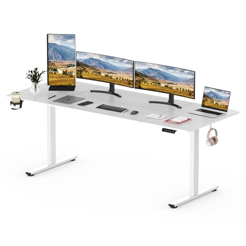 SANODESK Elektrischer Höhenverstellbarer Schreibtisch einfach mit Tischplatte, Memory Funktion und Haken, Schreibtisch Höhenverstellbar Elektrisch für Heimbüro, Homeoffice und Hause(200 x 80cm, weiß) von SANODESK