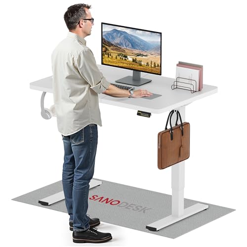 SANODESK Elektrischer Höhenverstellbarer Schreibtisch mit Tischplatte, Memory Funktion und Haken, Schreibtisch Höhenverstellbar Elektrisch für Heimbüro, Homeoffice und Hause(120 x 60cm, Weiß) von SANODESK