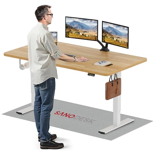 SANODESK Elektrischer Höhenverstellbarer Schreibtisch mit Tischplatte, Memory Funktion und Haken, Schreibtisch Höhenverstellbar Elektrisch für Heimbüro, Homeoffice und Hause(160 x 60cm, Ahorn) von SANODESK