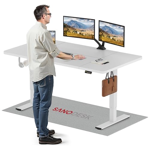 SANODESK Elektrischer Höhenverstellbarer Schreibtisch mit Tischplatte, Memory Funktion und Haken, Schreibtisch Höhenverstellbar Elektrisch für Heimbüro, Homeoffice und Hause(160 x 60cm, Weiß) von SANODESK