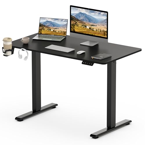SANODESK Elektrischer Schreibtisch 110 x 60 cm mit Tischplatte (mit Haken/Flaschenhalter), Stehpult, höhenverstellbarer Schreibtisch mit Tischplatte, Memory-Funktion, für Homeoffice （Schwarz） von SANODESK