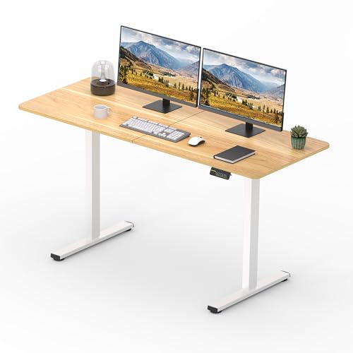 SANODESK Elektrischer Schreibtisch 120 x 60 cm mit Tischplatte (mit Haken/Flaschenhalter), Stehpult, höhenverstellbarer Schreibtisch mit Tischplatte, Memory-Funktion, für Homeoffice （Ahorn+weiß） von SANODESK
