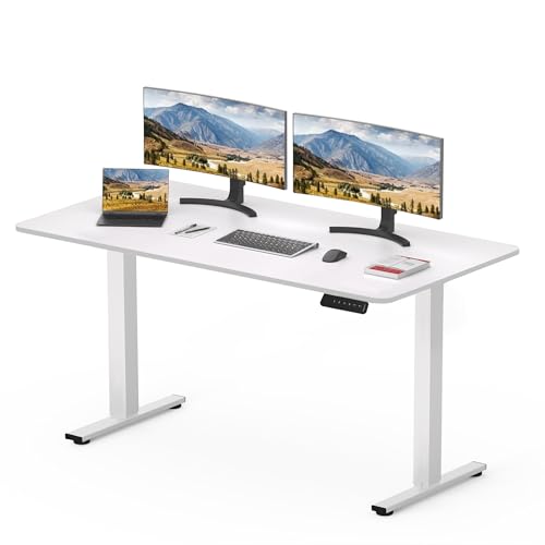SANODESK Elektrischer Schreibtisch 120 x 60 cm mit Tischplatte (mit Haken/Flaschenhalter), Stehpult, höhenverstellbarer Schreibtisch mit Tischplatte, Memory-Funktion, für Homeoffice （weiß） von SANODESK