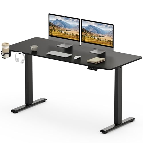 SANODESK Elektrischer Höhenverstellbarer Schreibtisch mit Tischplatte, Memory Funktion und Haken, Schreibtisch Höhenverstellbar Elektrisch für Heimbüro, Homeoffice und Hause(140 x 60cm, schwarz) von SANODESK