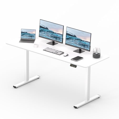 SANODESK Elektrischer Schreibtisch 160 x 60 cm mit Tischplatte (mit Haken/Flaschenhalter), Stehpult, höhenverstellbarer Schreibtisch mit Tischplatte, Memory-Funktion, für Homeoffice （Weiß） von SANODESK