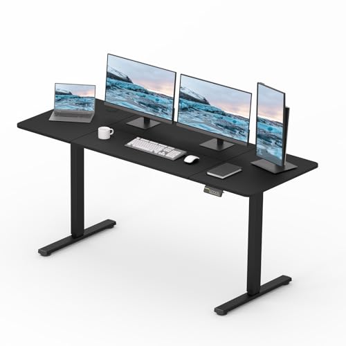 SANODESK Elektrischer Schreibtisch 160 x 60 cm mit Tischplatte (mit Haken/Flaschenhalter), Stehpult, höhenverstellbarer Schreibtisch mit Tischplatte, Memory-Funktion, für Homeoffice （schwarz） von SANODESK