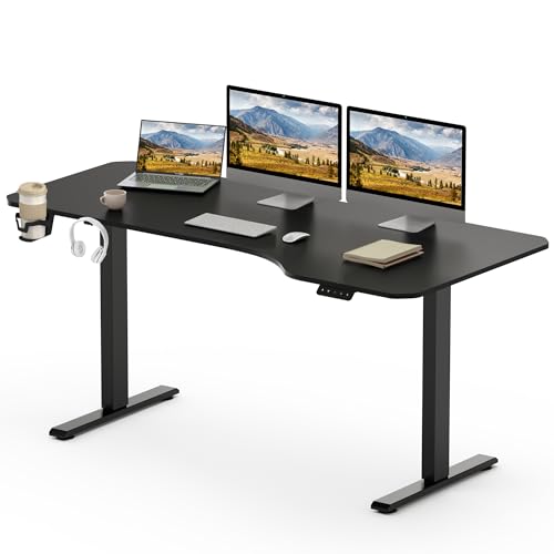 SANODESK Elektrischer Schreibtisch 160 x 75 cm mit Tischplatte (mit Haken/Flaschenhalter), Stehpult, höhenverstellbarer Schreibtisch mit Tischplatte, Memory-Funktion, für Homeoffice （Schwarz） von SANODESK