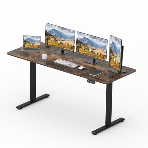 SANODESK Elektrischer Schreibtisch 180 x 80 cm mit Tischplatte (mit Haken/Flaschenhalter), Stehpult, höhenverstellbarer Schreibtisch mit Tischplatte, Memory-Funktion, für Homeoffice （Braun） von SANODESK