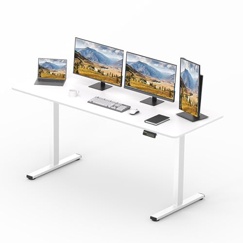 SANODESK Elektrischer Höhenverstellbarer Schreibtisch einfach mit Tischplatte, Memory Funktion und Haken, Schreibtisch Höhenverstellbar Elektrisch für Heimbüro, Homeoffice und Hause(180 x 80cm, weiß) von SANODESK