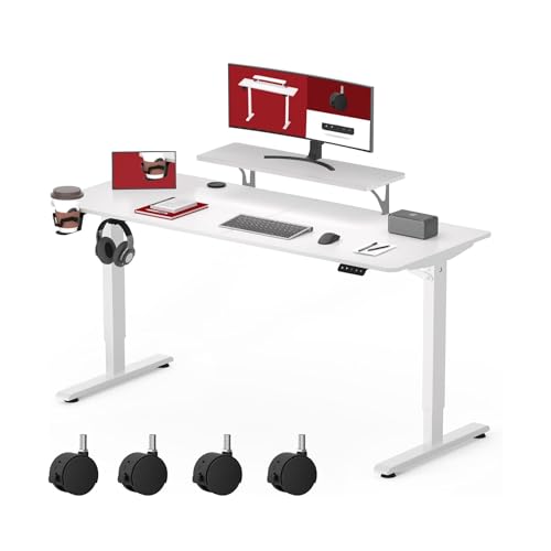 SANODESK Elektrischer Sitz- und Stehschreibtisch, 120 x 60 cm, mit Regal, elektrisch höhenverstellbar, intelligentes Bedienfeld und Haken mit Haken, Flaschenhalter und Rollen, Weiß SANODESK Elektrischer Sitz- und Stehschreibtisch, 120 x 60 cm, mit Regal, elektrisch höhenverstellbar, intelligentes Bedienfeld und Haken mit Haken, Flaschenhalter und Rollen, Weiß von SANODESK