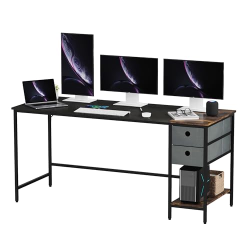 SANODESK FD4 Plus 160x60x75cm Fester Tisch, Fester Schreibtisch, Computertisch mit Bücherregal, Home Office PC-Tisch mit 2 Tier Lagerregalen, Schreibtisch mit Bücherregal (Eiche Vintage und Schwarz) von SANODESK