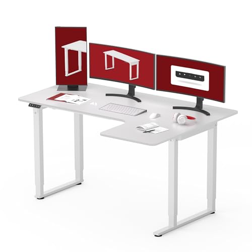 SANODESK Höhenverstellbarer Schreibtisch (160x110 cm) - L-förmiger Schreibtisch höhenverstellbar mit Dual Motor, Memory-Steuerung (Weiß) von SANODESK