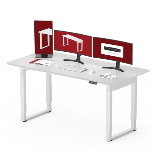 SANODESK Höhenverstellbarer Schreibtisch (160x75 cm) - Elektrischer Schreibtisch mit 4 Beinen, 2 starken Motoren, Memory-Steuerung (Weiß) von SANODESK