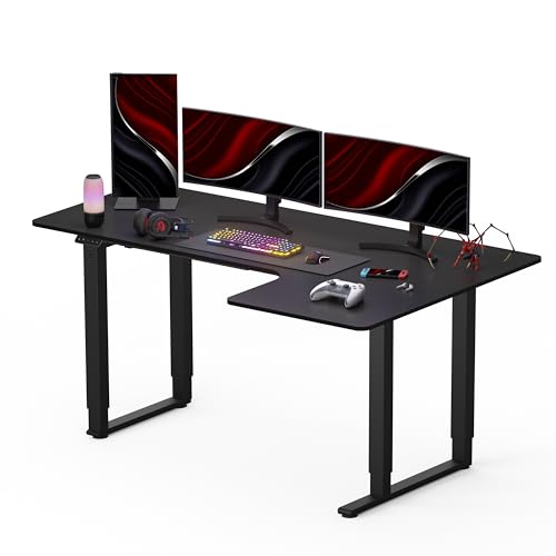 SANODESK Höhenverstellbarer Schreibtisch (180x110 cm) - Gaming Schreibtisch, Elektrischer Schreibtisch,L-förmiger Schreibtisch höhenverstellbar mit Dual Motor, Memory-Steuerung (Schwarz) von SANODESK