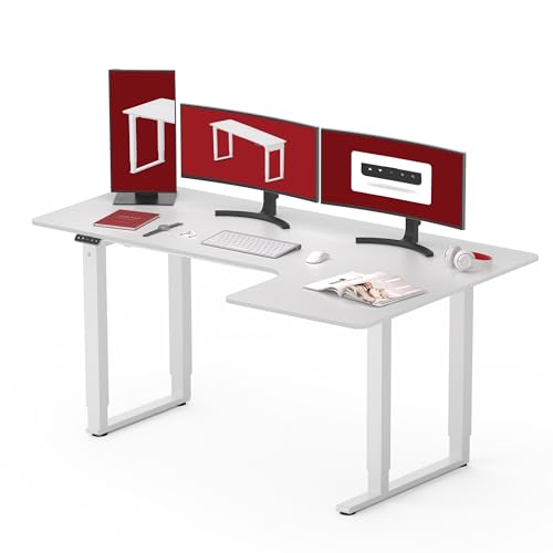 SANODESK Höhenverstellbarer Schreibtisch (180x110 cm) - L-förmiger Schreibtisch höhenverstellbar mit Dual Motor, Memory-Steuerung (Weiß) von SANODESK