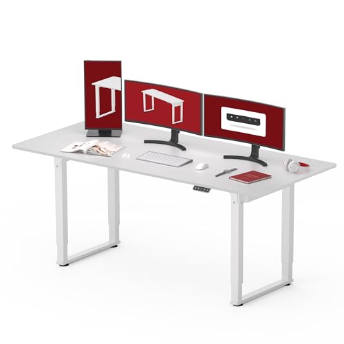 SANODESK Höhenverstellbarer Schreibtisch (180x80 cm) - Elektrischer Schreibtisch mit 4 Beinen, 2 starken Motoren, Memory-Steuerung (Weiß) von SANODESK