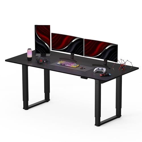 SANODESK Höhenverstellbarer Schreibtisch (180x80 cm) - Gaming Schreibtisch, Elektrischer Schreibtisch mit 4 Beinen, 2 starken Motoren, Memory-Steuerung (Schwarz) von SANODESK