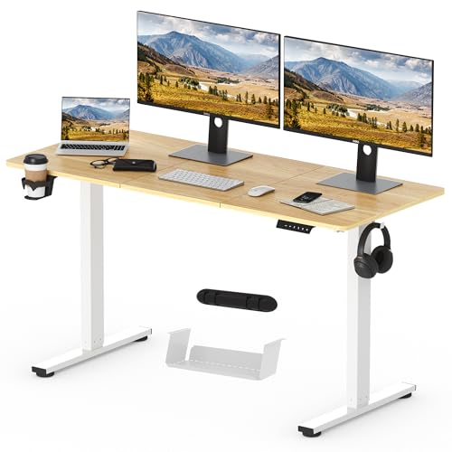 SANODESK Höhenverstellbarer Schreibtisch 140 x 60 cm inkl. 4 Zubehörteilen: Becherhalter, Haken, Aufbewahrungsbox und Kabelmanagement, mit Memory-Funktion, für Büro und Entertainment, Ahorn SANODESK Höhenverstellbarer Schreibtisch 140 x 60 cm inkl. 4 Zubehörteilen: Becherhalter, Haken, Aufbewahrungsbox und Kabelmanagement, mit Memory-Funktion, für Büro und Entertainment, Ahorn von SANODESK