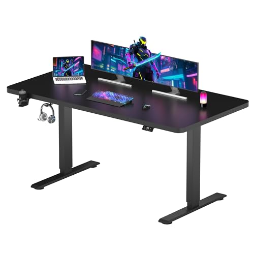 SANODESK Höhenverstellbarer Schreibtisch 140x60 cm, Elektrischer Gaming-Schreibtisch, Schreibtisch mit Memory-Funktionen und Haken, Schwarz von SANODESK