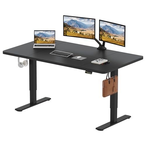 SANODESK Höhenverstellbarer Schreibtisch 160×60 cm – leiser Standing Desk mit Memory & Haken, ideal für Home Office und WG-Zimmer(Schwarz) von SANODESK