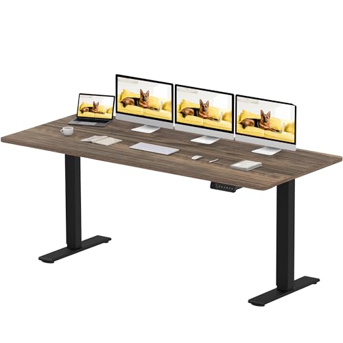 SANODESK Höhenverstellbarer Schreibtisch 180x80 cm mit 2 starken Motoren, Stabiler Elektrischer Steh-Sitz Schreibtisch, Höhenverstellung mit Memory-Funktion (schwarz+braun) von SANODESK