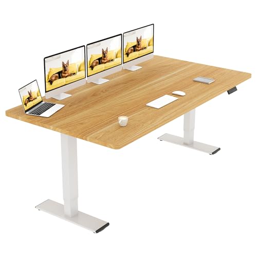 SANODESK Höhenverstellbarer Schreibtisch 180x80 cm mit 2 starken Motoren, Stabiler Elektrischer Steh-Sitz Schreibtisch, Höhenverstellung mit Memory-Funktion (weiß+ahorn) von SANODESK