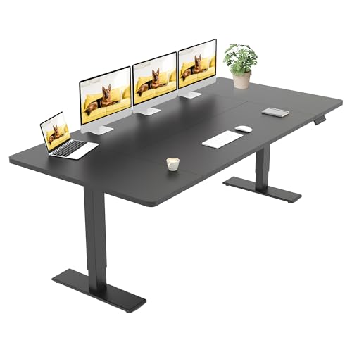 SANODESK Höhenverstellbarer Schreibtisch 200×80 cm – Elektrischer Sitz-Steh-Tisch mit Dualmotor, Großer Arbeitstisch für Büro & Home Office(schwarz+schwarz) von SANODESK
