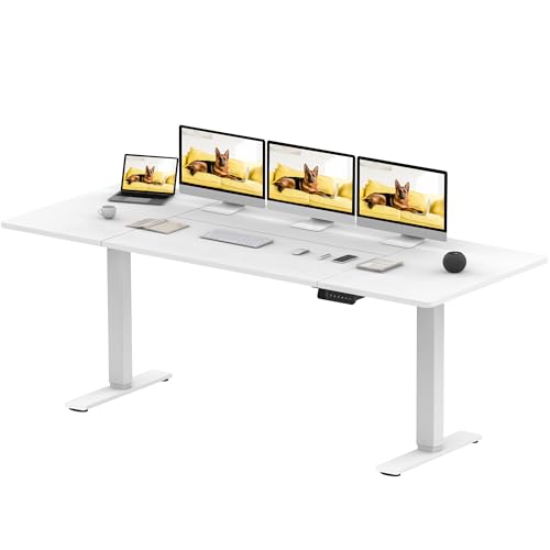 SANODESK Höhenverstellbarer Schreibtisch 200x80 cm mit 2 starken Motoren, Stabiler Elektrischer Steh-Sitz Schreibtisch, Höhenverstellung mit Memory-Funktion (weiß+weiß) von SANODESK