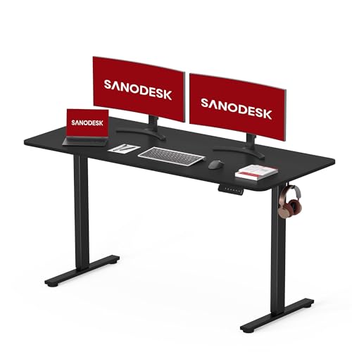 SANODESK Höhenverstellbarer Schreibtisch KOMPLETTE TISCHPLATTE Schreibtisch Höhenverstellbar Elektrisch Ergonomischer Steh-Sitz Tisch Computertisch für Heimbüro Homeoffice 120 x 60 cm(schwarz) von SANODESK