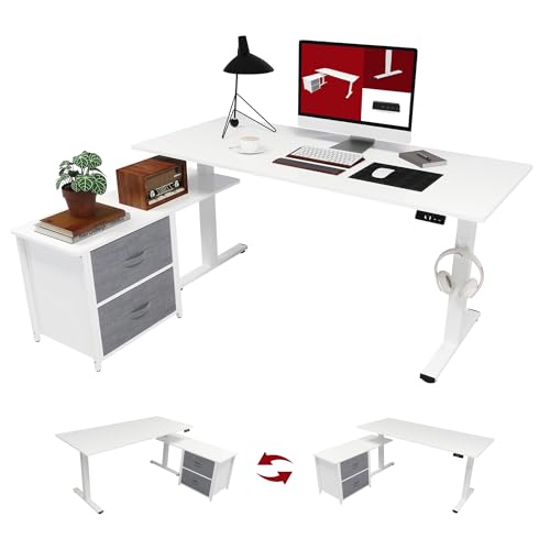SANODESK Höhenverstellbarer Schreibtisch elektrisch höhenverstellbar, L-förmig mit Schubladen&Stauraum umkehrbar, ergonomischer Steh-Sitz Tisch 160 x 70 cm Weiss SANODESK Höhenverstellbarer Schreibtisch elektrisch höhenverstellbar, L-förmig mit Schubladen&Stauraum umkehrbar, ergonomischer Steh-Sitz Tisch 160 x 70 cm Weiss von SANODESK