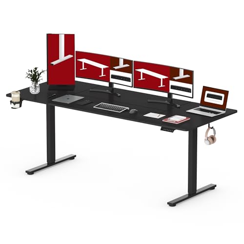 SANODESK Höhenverstellbarer Schreibtisch mit VOLLSTÄNDIGER TISCHPLATTE, 4 Zubehörteilen (Becherhalter, Haken, Aufbewahrungsbox, Kabelmanagement), ergonomisch für Büro und Homeoffice, Schwarz, 200x80CM von SANODESK