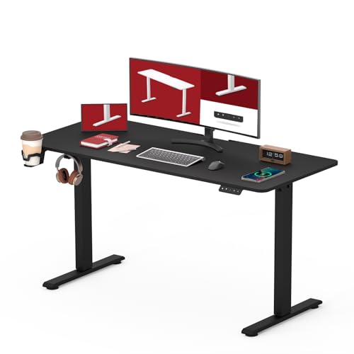 SANODESK QS1 110 x 60 cm Höhenverstellbarer Schreibtisch Elektrisch 2-Fach-Teleskop mit Memory-Steuerung,Schnelle Montage (Schwarz) von SANODESK