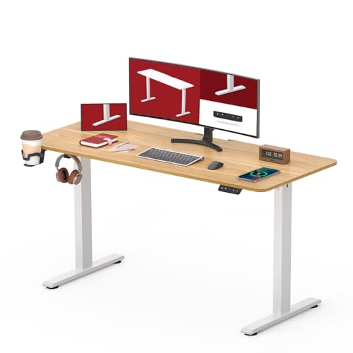 SANODESK Höhenverstellbarer Schreibtisch 110 x 60 cm Schreibtisch Höhenverstellbar Elektrisch Ergonomischer Steh-Sitz Tisch Computertisch für Heimbüro Homeoffice(ahorn) von SANODESK