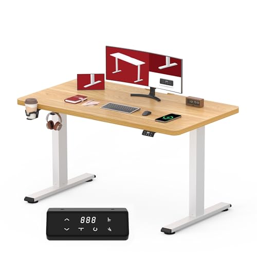 SANODESK Höhenverstellbarer Schreibtisch mit KOMPLETTER TISCHPLATTE, Ergonomischer Standing Desk, Computertisch mit Memory-Funktion für Homeoffice, 110 x 60 cm, ahorn von SANODESK