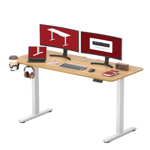 SANODESK Höhenverstellbarer Schreibtisch 140 x 60 cm Schreibtisch Höhenverstellbar Elektrisch Ergonomischer Steh-Sitz Tisch Computertisch für Heimbüro Homeoffice(ahorn) von SANODESK