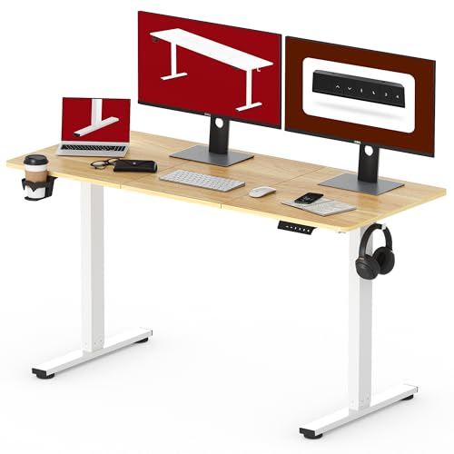SANODESK Höhenverstellbarer Schreibtisch 140 x 60 cm Schreibtisch Höhenverstellbar Elektrisch Ergonomischer Steh-Sitz Tisch Computertisch für Heimbüro Homeoffice(ahorn) von SANODESK