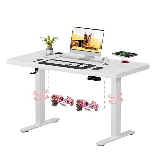 SANODESK Sitz- und Stehschreibtisch, 110 x 54 cm, mit 2 leistungsstarken Motoren, Belastung 80 kg, verstellbarer elektrischer Schreibtisch mit Kinderverriegelung und kabellosem Aufladen von SANODESK