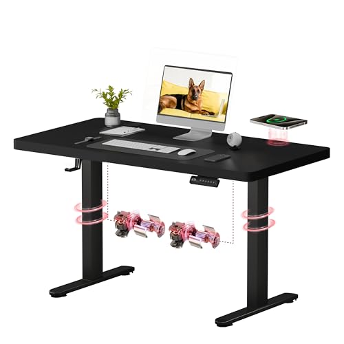 SANODESK Sitz- und Stehschreibtisch, 110 x 54 cm, mit 2 leistungsstarken Motoren, Traglast 80 kg, verstellbarer elektrischer Schreibtisch mit Kinderverriegelung und kabellosem Aufladen von SANODESK