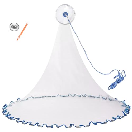 SANON Wurfnetz Zum Fischen, Fischernetz, Hand Überwurf Angelnetz aus Nylon Tragbares Wurfnetz Fisch Monofilament Handwurf Angeln Mesh mit Handseil, Φ2.4m/ 95inch, 0.5 Finger Netz von SANON