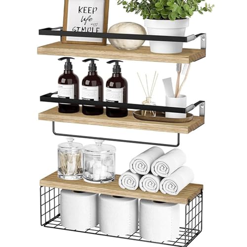 SANON Schweberegale Wandregal, 3+ 1 Stück Regalbrett Holzregale Holz Wandboard Wandregale zur Aufbewahrung mit Lagerung Korb für Wohnzimmer Badezimmer Küche Schlafzimmer SANON Schweberegale Wandregal, 3+ 1 Stück Regalbrett Holzregale Holz Wandboard Wandregale zur Aufbewahrung mit Lagerung Korb für Wohnzimmer Badezimmer Küche Schlafzimmer von SANON