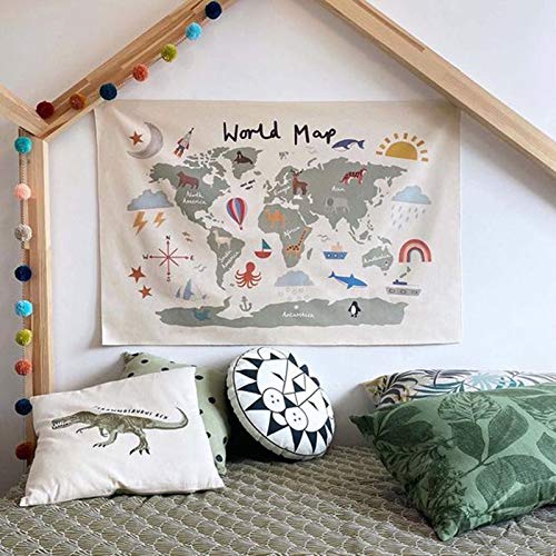 SANON Weltkarte Wandteppich Wandbehang Decke Baby Fotografie Requisiten Wohnzimmer Dekor 80X60cm/ 31. 5X23. 6 von SANON