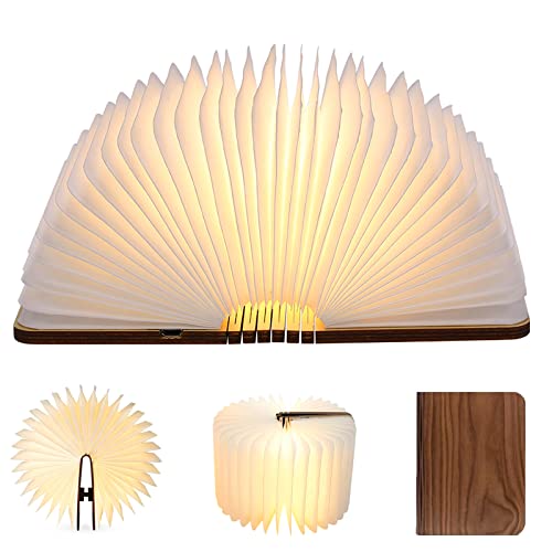 SANOTO Buchlampe Faltbar Holz, Nussbaum Led Buch 360° Faltbar Magnetische Buchlampen mit 2500mAh Akku Lithiumbatterie Wiederaufladbare Schreibtischlampe Umgebungslicht Dekolampe (20 * 16 * 2.5CM) von SANOTO