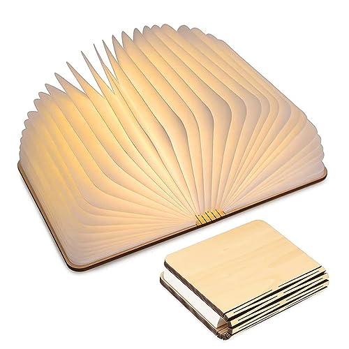 SANOTO Buchlampe, Buchlampe Faltbar Holz Buch Lampe Book Light Lampe Buch LED Buchlampe, USB Wiederaufladbar, Originelles Geschenk für Sie Eltern Kinder Freunde –Weißer Ahorn (22 * 17 * 3CM) von SANOTO