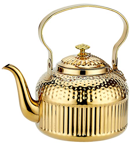 SANQIAHOME® 1,4 Liter Edelstahl-Teekanne mit Siebeinsatz, mit Teesiebgriff,Induktionsgeeignet Gold von SANQIAHOME