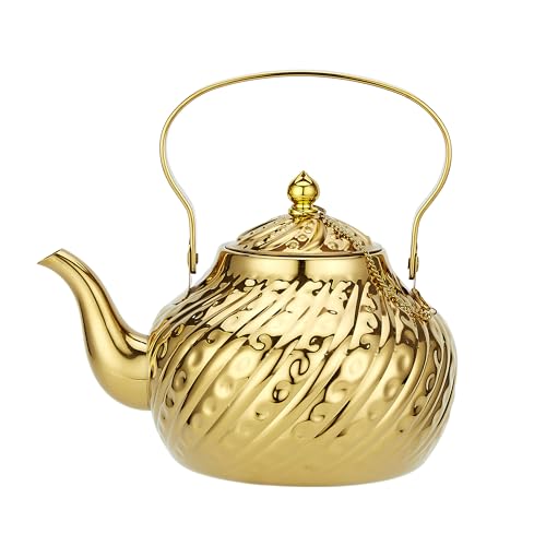 SANQIAHOME® 2,0 LITER EDELSTAHL TEEKANNE MIT FILTEREINSATZ, GEHÄMMERT VINTAGE STYLE, FÜR INDUKTIONSHERD, GOLD von SANQIAHOME