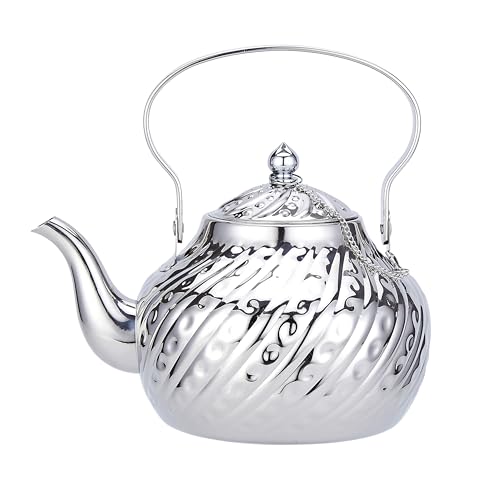 SANQIAHOME® 2,0 LITER EDELSTAHL TEEKANNE MIT SIEBEINSATZ, Gehämmerter Vintage-Stil,FÜR INDUKTIONSHERD, SILBER von SANQIAHOME