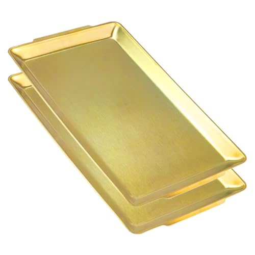 40x24cm große Servierplatten, 2er Set,robuste große Serviertabletts aus Edelstahl, Gold rechteckige Tablett für Essen, Obst, Party, Hochzeit, Weihnachten von SANQIAHOME