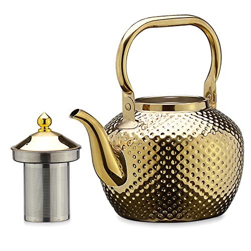 SANQIAHOME 2.0 Liter Edelstahl-Teekanne mit Siebeinsatz, mit Teesiebgriff,Induktionsgeeignet Gold von SANQIAHOME