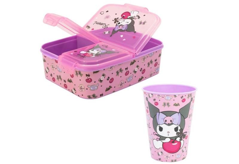 SANRIO Lunchbox Kuromi Sanrio 2 tlg. Lunch Set Brotdose 3 Kammern Trinkbecher 260 ml, (Spar-Set, 2-tlg., Spar-Set) von SANRIO