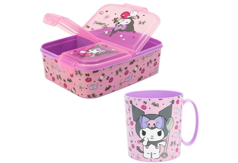 SANRIO Lunchbox Kuromi Sanrio 2 tlg. Lunch Set Brotdose 3 Kammern Trinkbecher 390 ml, (Spar-Set, 2-tlg., Spar-Set) von SANRIO